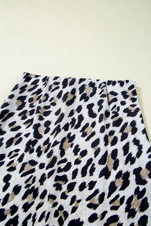 Brown Leopard Print High Waist Midi Skirt