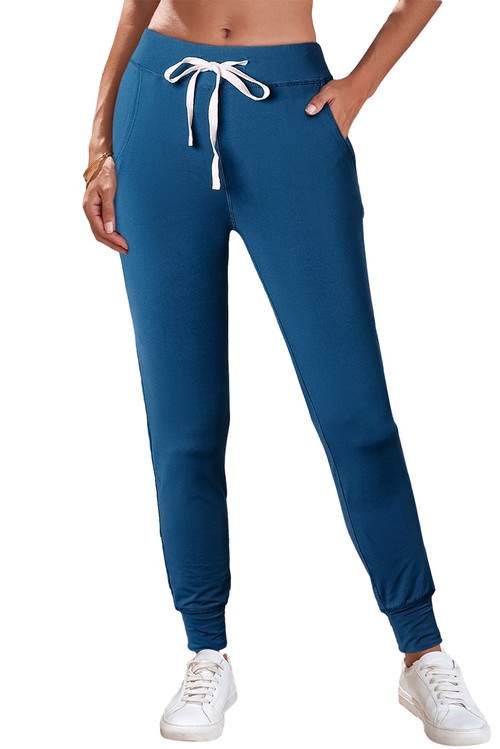 Sail Blue Drawstring Elastic Waistband Pocketed Joggers