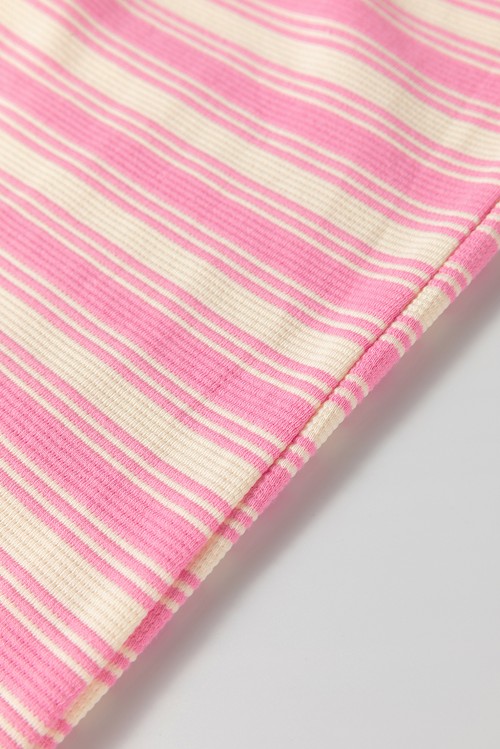Pink Stripe Knotted Strap Patched Pocket Romper