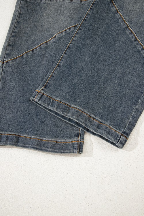 Sail Blue Exposed Stitching Loose Straight High Waist Jeans