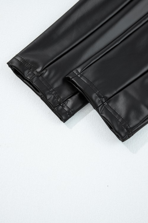 Black Faux Leather Seamed Leg High Waist Leggings