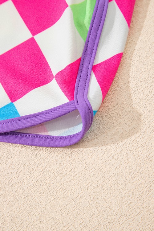 Multicolour Checkered Drawstring Elastic Waist Casual Shorts