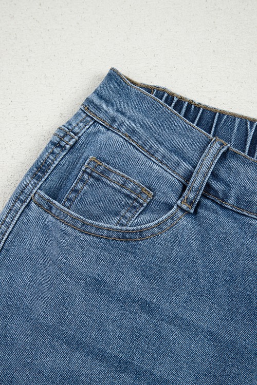 Stone Blue Star Patchwork Cropped Wide Leg High Waist Jeans