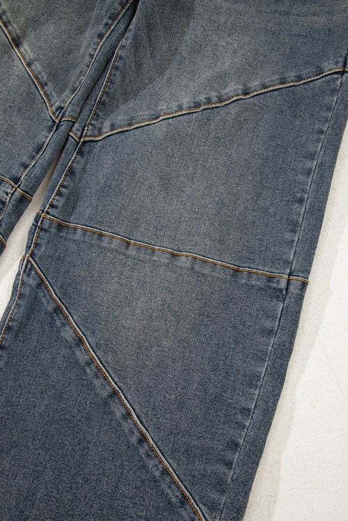 Sail Blue Exposed Stitching Loose Straight High Waist Jeans